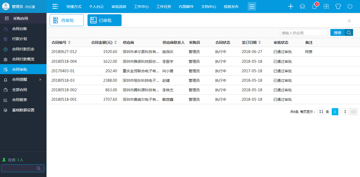 oa合同審批-點(diǎn)擊合同編號還可查看合同的基本信息